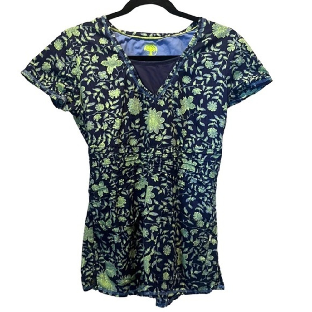 Healing Hands XS Scrubs Scrub Top Nurse Vet Dental Wear Navy and Green